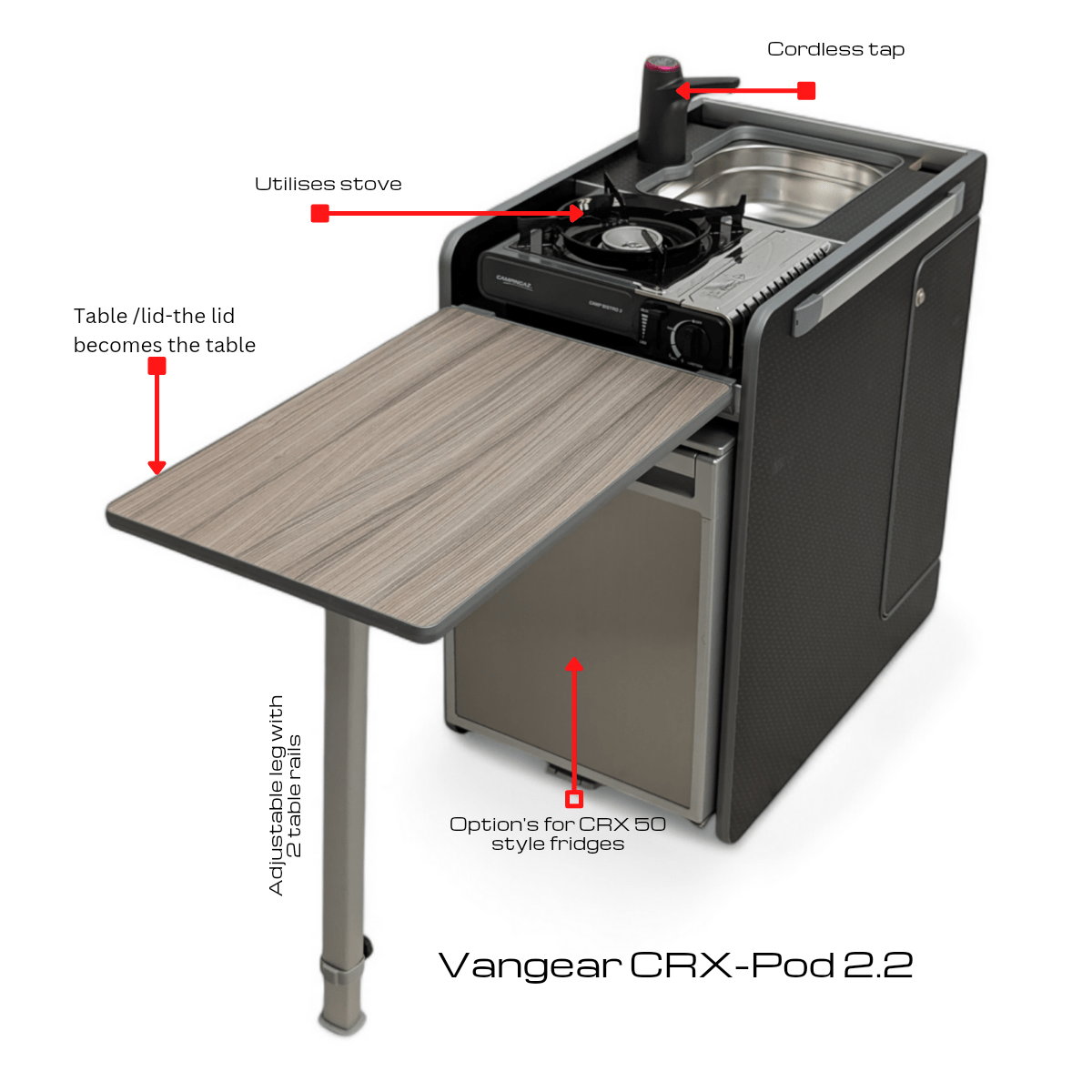 Vangear CRX - Pod 2.2 campervan fridge pod (Carbon Grey)(NOT including fridge) - Vangear UK