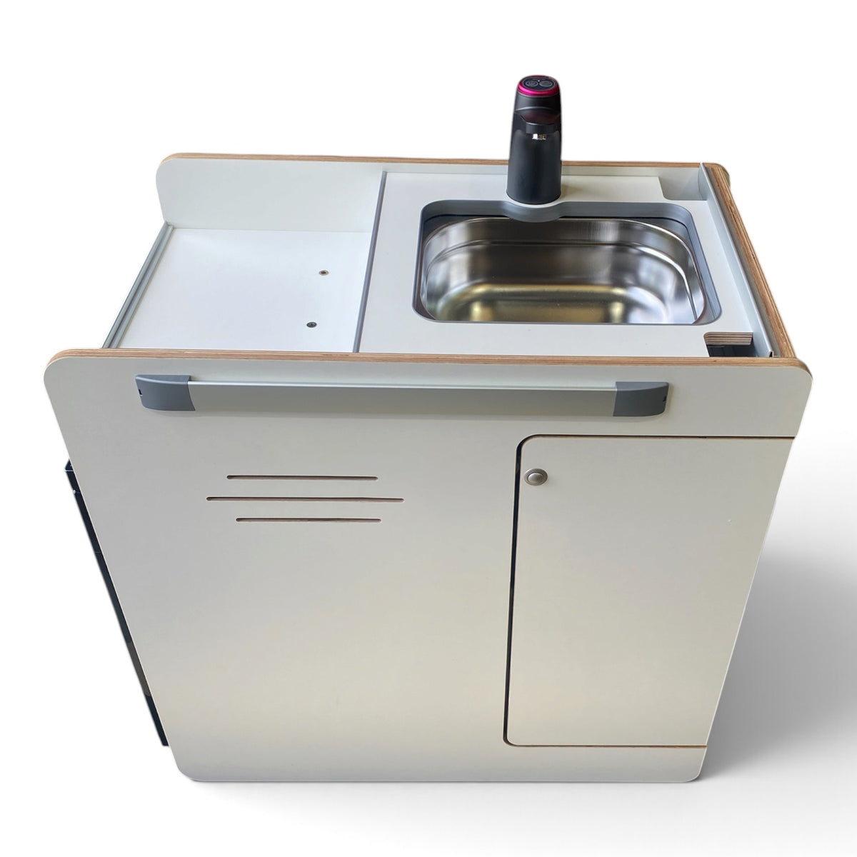 Limited Edition Vangear stove CRX-Pod 3.0 campervan kitchen fridge pod - White with exposed ply edge (NOT including fridge)