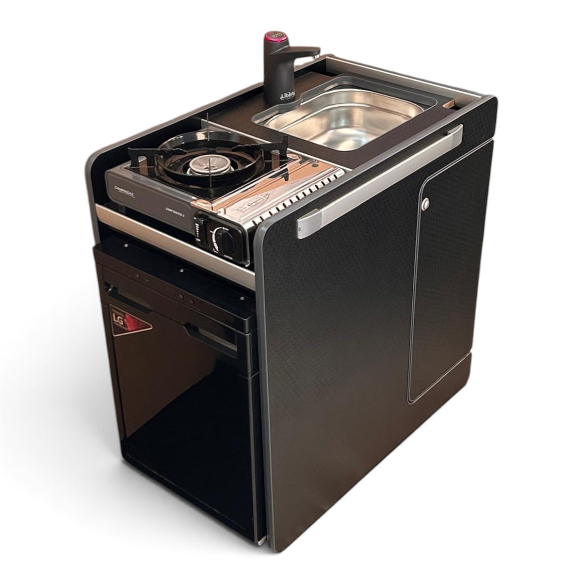 IN STOCK Vangear stove CRX-Pod 3.0 campervan kitchen fridge pod - Black with dark grey trim  (fridge not included)