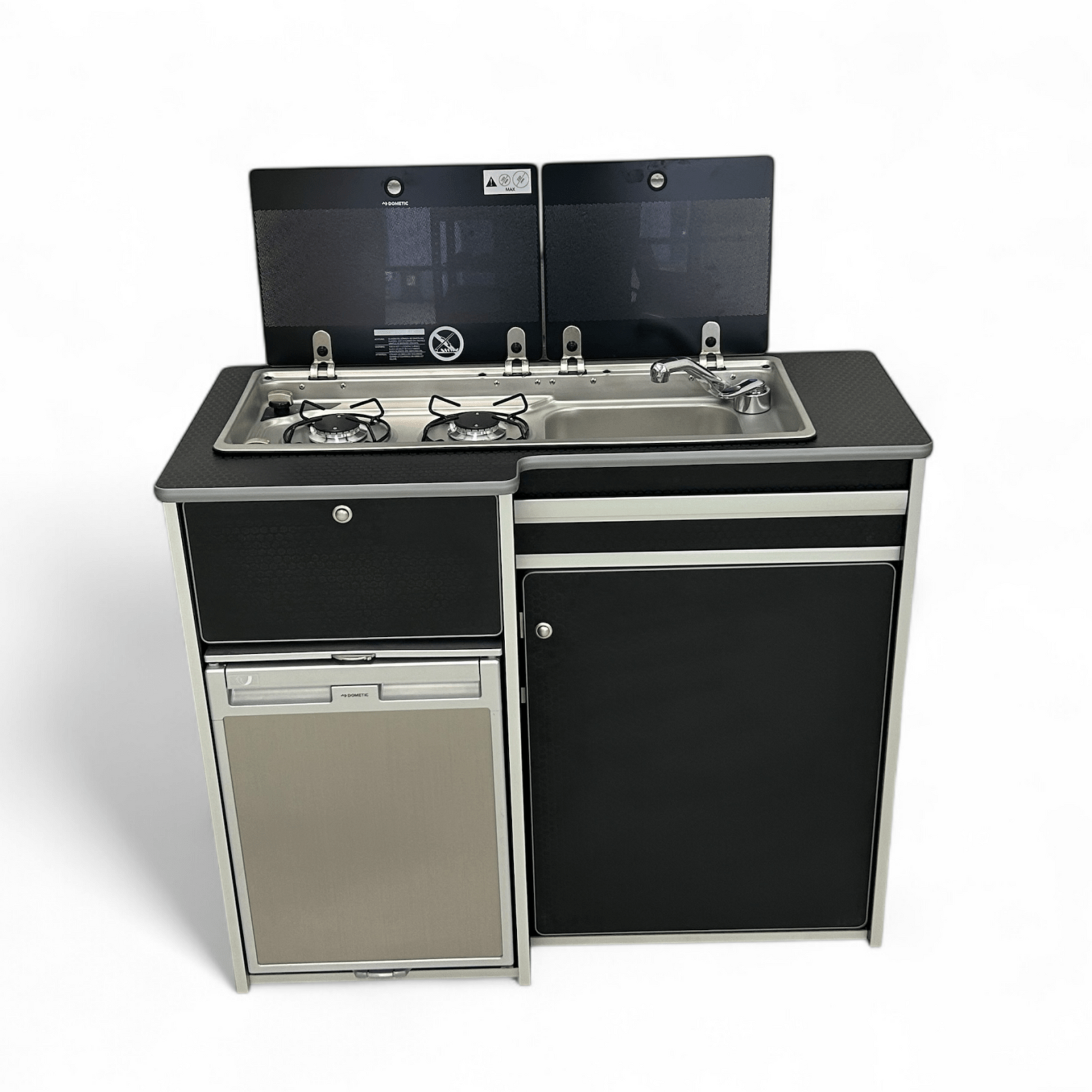 IN STOCK Fridge - Pod 50L campervan kitchen by Vangear (NOT including fridge) - Black Hex - Hinged Door - Vangear UK