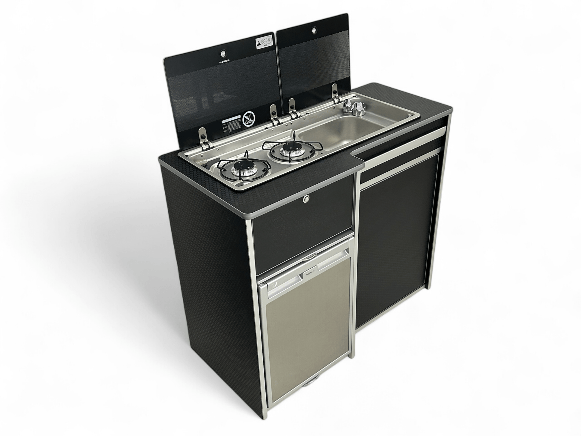 IN STOCK Fridge - Pod 50L campervan kitchen by Vangear (NOT including fridge) - Black Hex - Hinged Door - Vangear UK