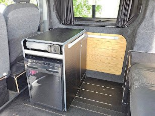 IN STOCK Vangear stove CRX-Pod 3.0 campervan kitchen fridge pod - Black with dark grey trim (fridge not included) - Vangear UK