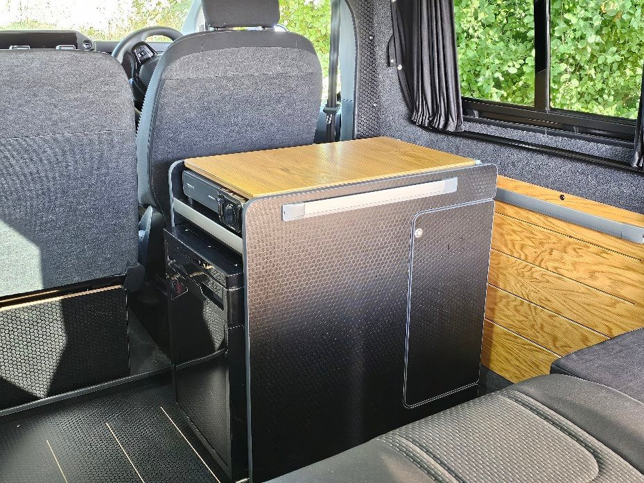 IN STOCK Vangear stove CRX-Pod 3.0 campervan kitchen fridge pod - Black with dark grey trim (fridge not included) - Vangear UK