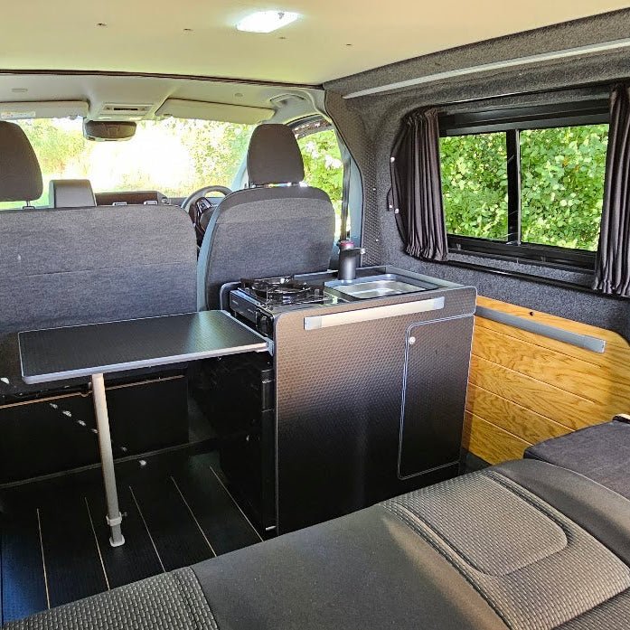IN STOCK Vangear stove CRX-Pod 3.0 campervan kitchen fridge pod - Black with dark grey trim (fridge not included) - Vangear UK