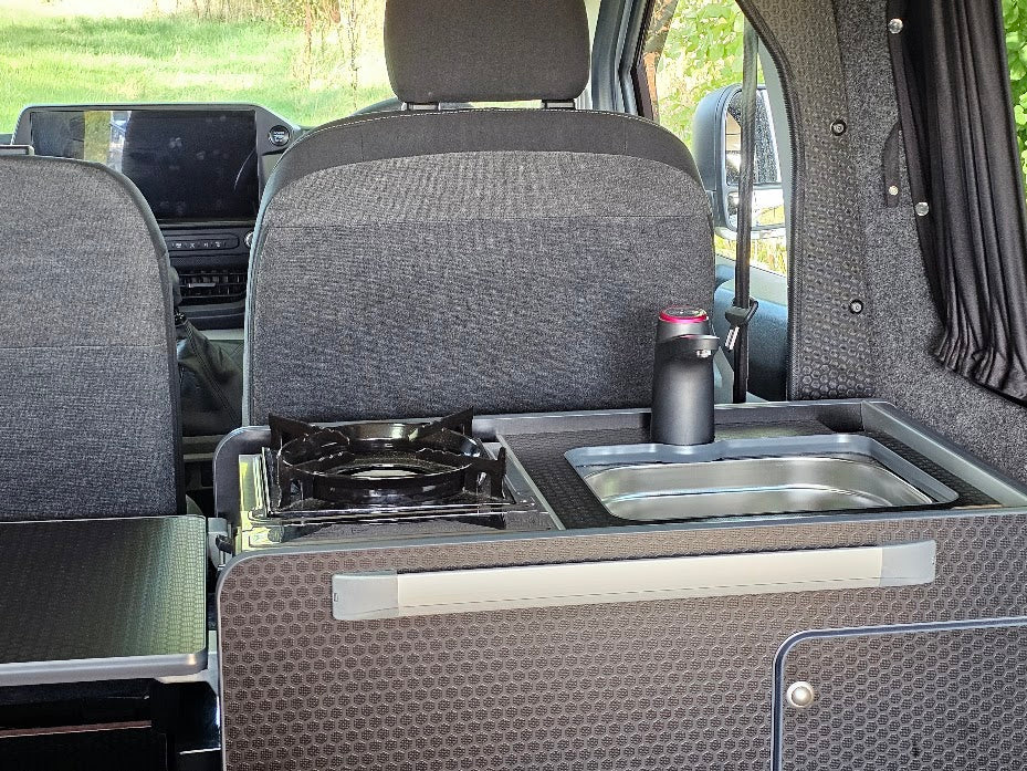 IN STOCK Vangear stove CRX-Pod 3.0 campervan kitchen fridge pod - Black with dark grey trim (fridge not included) - Vangear UK