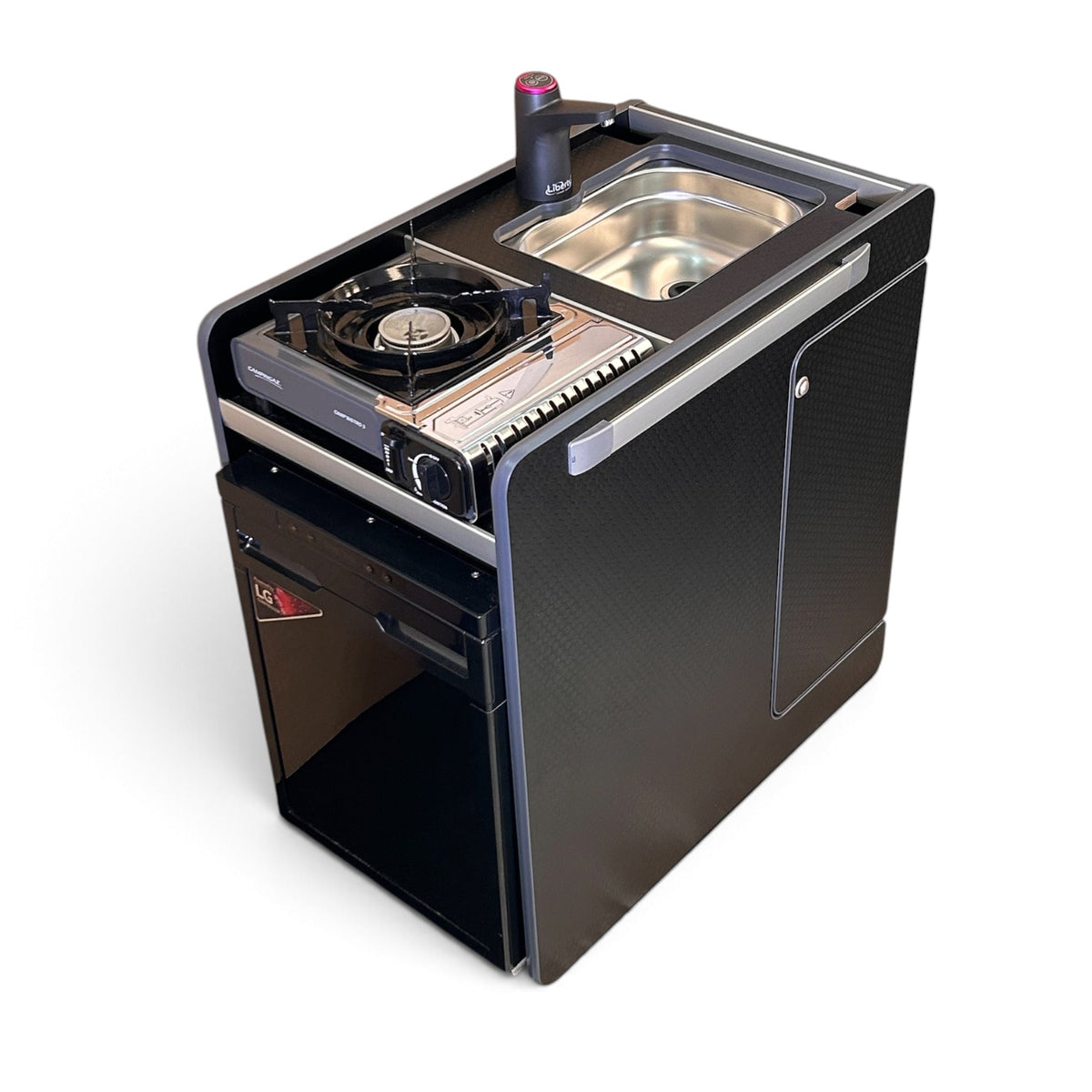 IN STOCK Vangear stove CRX-Pod 3.0 campervan kitchen fridge pod - Black with dark grey trim (fridge not included) - Vangear UK