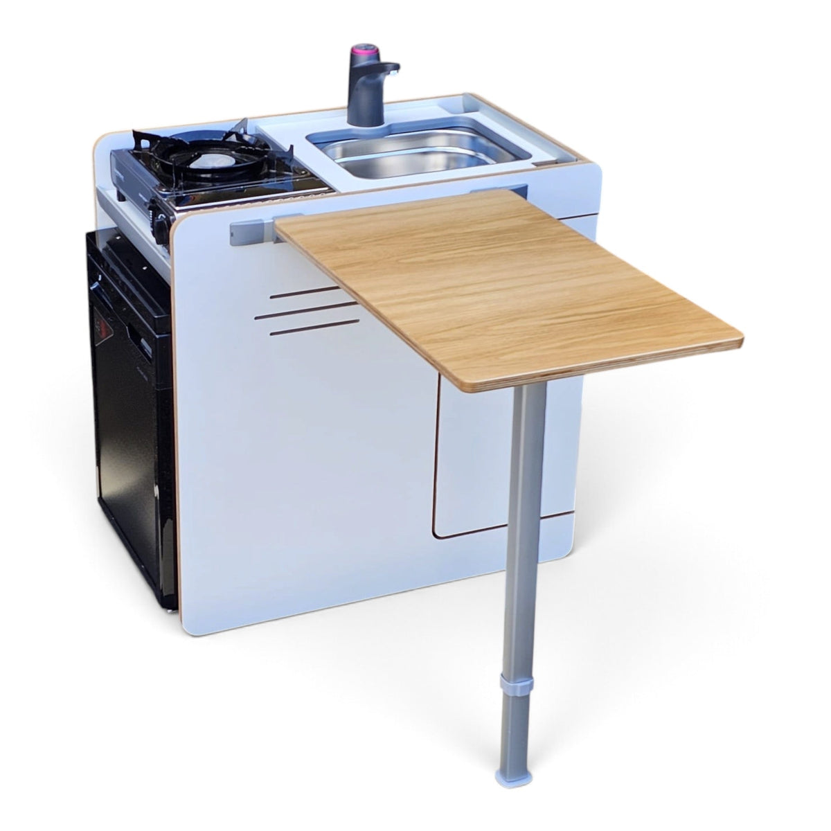 Limited Edition Vangear stove CRX-Pod 3.0 campervan kitchen fridge pod - White with exposed ply edge - Vangear UK