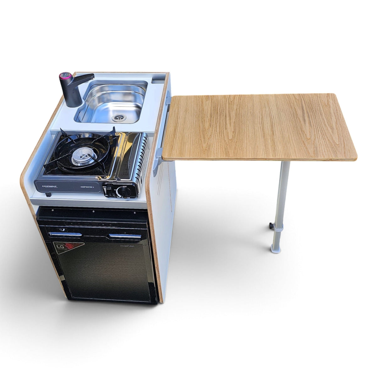 Limited Edition Vangear stove CRX-Pod 3.0 campervan kitchen fridge pod - White with exposed ply edge - Vangear UK