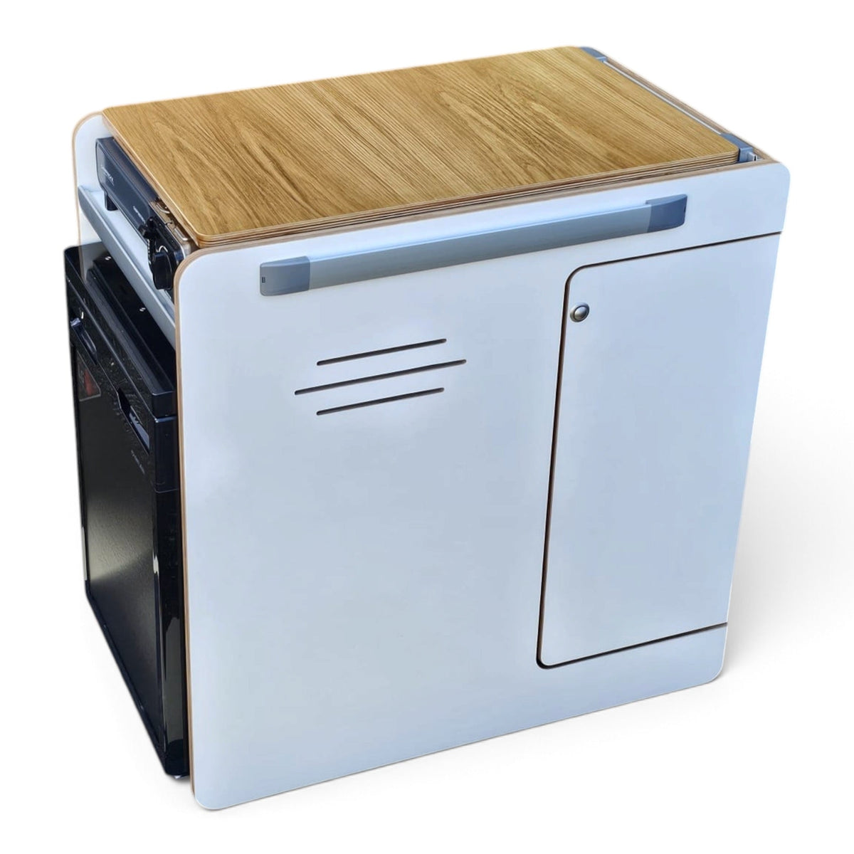 Limited Edition Vangear stove CRX-Pod 3.0 campervan kitchen fridge pod - White with exposed ply edge - Vangear UK