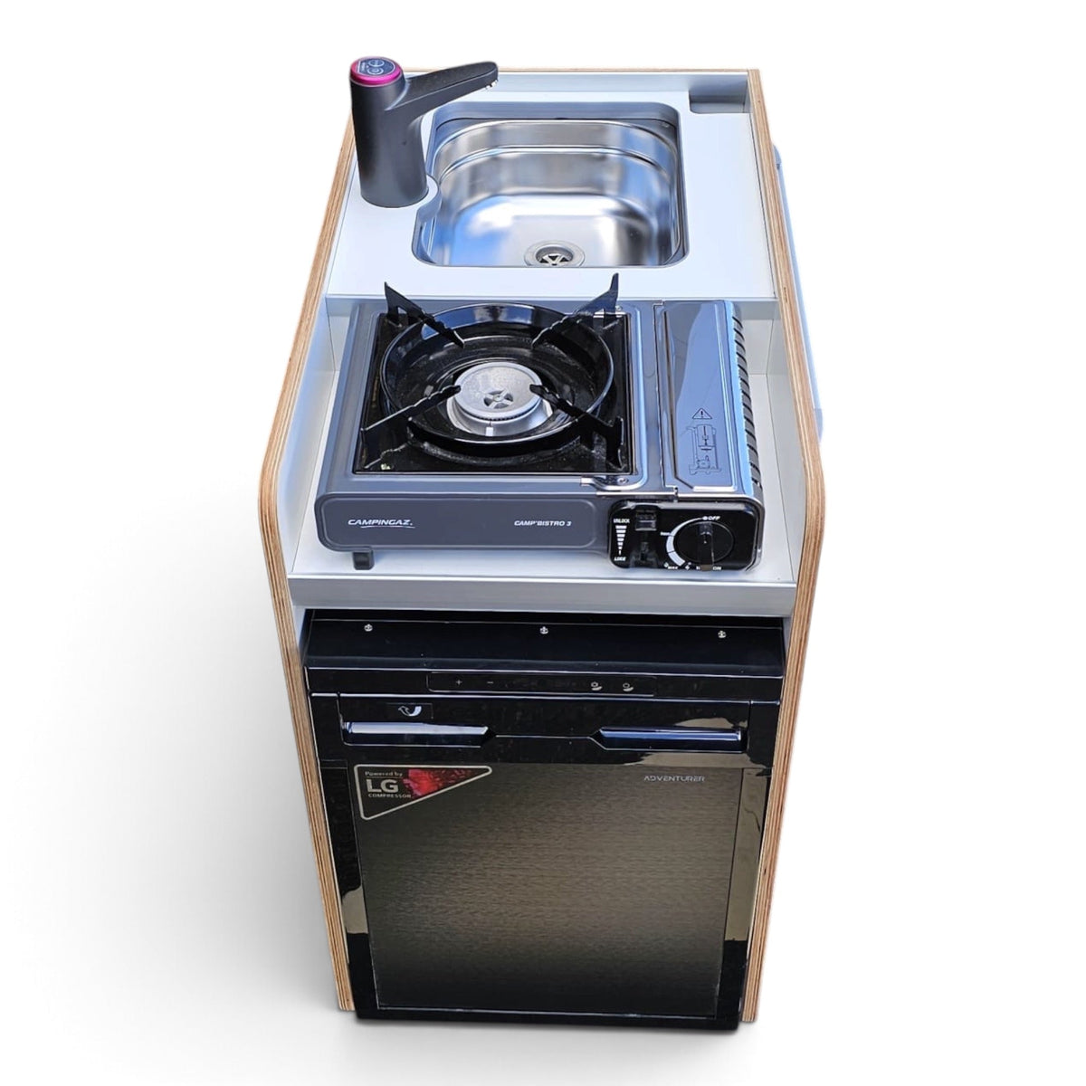Limited Edition Vangear stove CRX-Pod 3.0 campervan kitchen fridge pod - White with exposed ply edge - Vangear UK