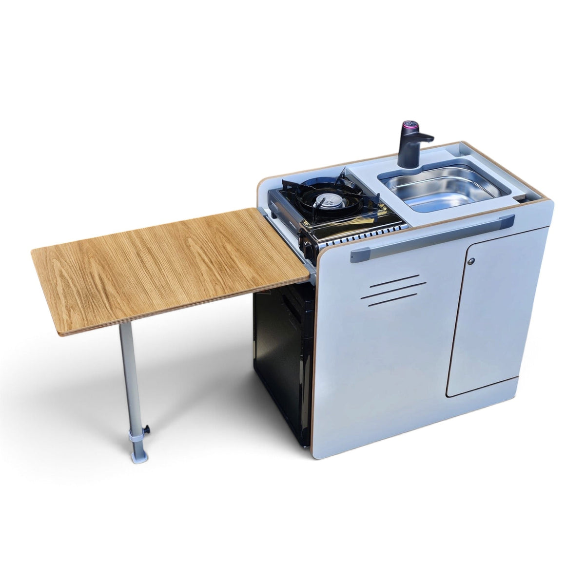 Limited Edition Vangear stove CRX-Pod 3.0 campervan kitchen fridge pod - White with exposed ply edge - Vangear UK