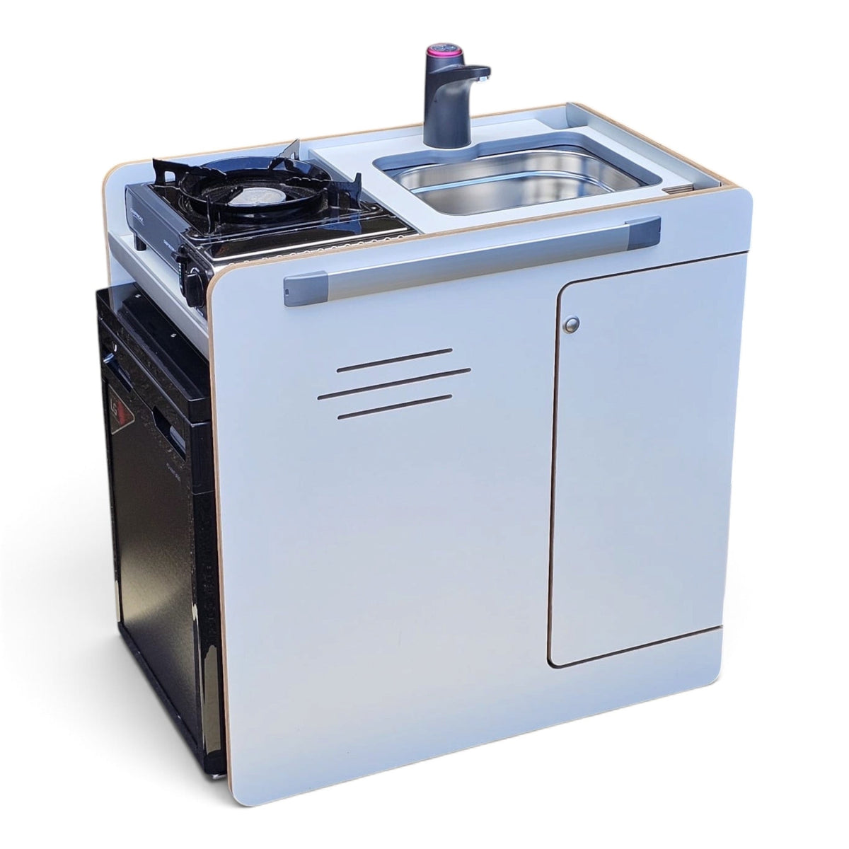 Limited Edition Vangear stove CRX-Pod 3.0 campervan kitchen fridge pod - White with exposed ply edge - Vangear UK