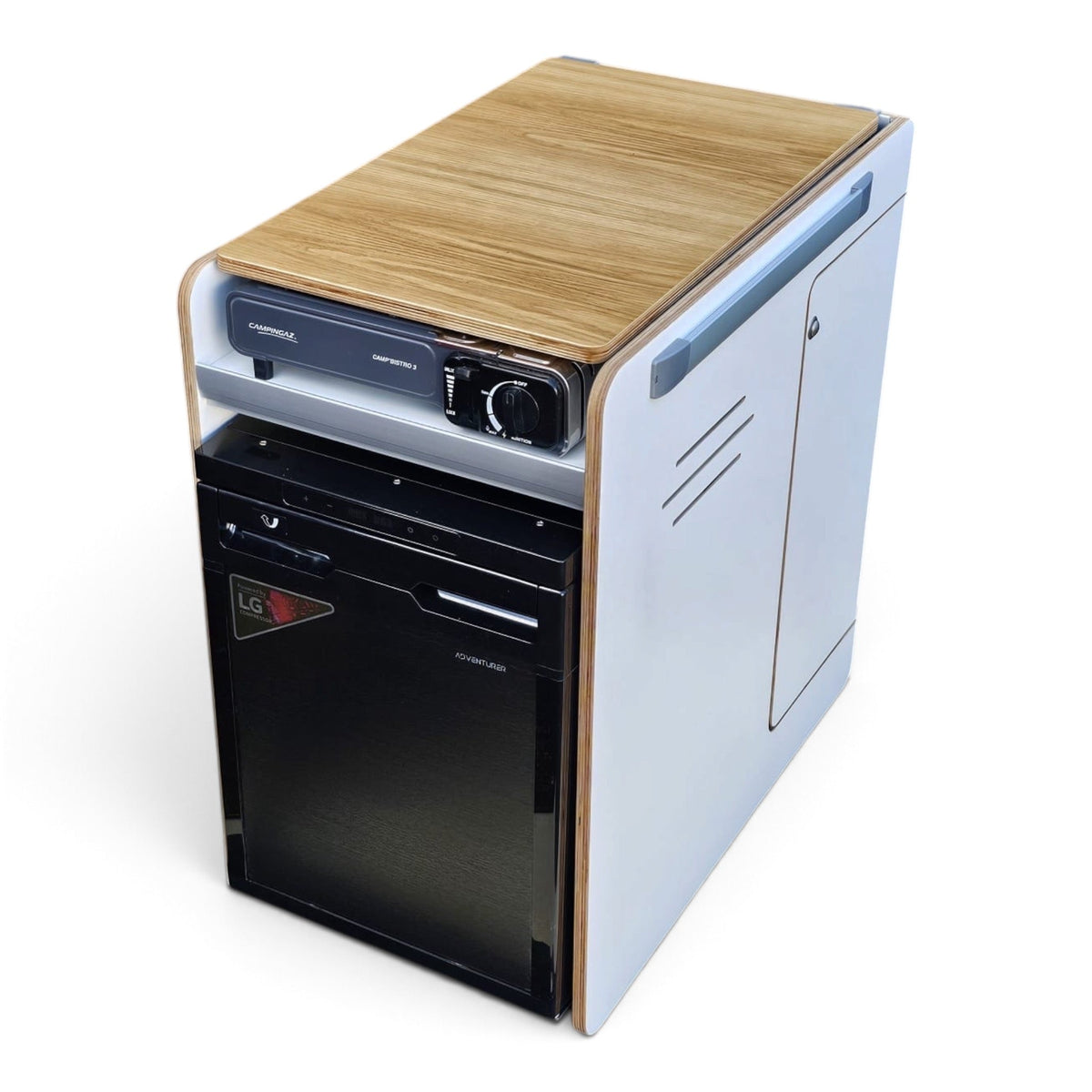 Limited Edition Vangear stove CRX-Pod 3.0 campervan kitchen fridge pod - White with exposed ply edge - Vangear UK