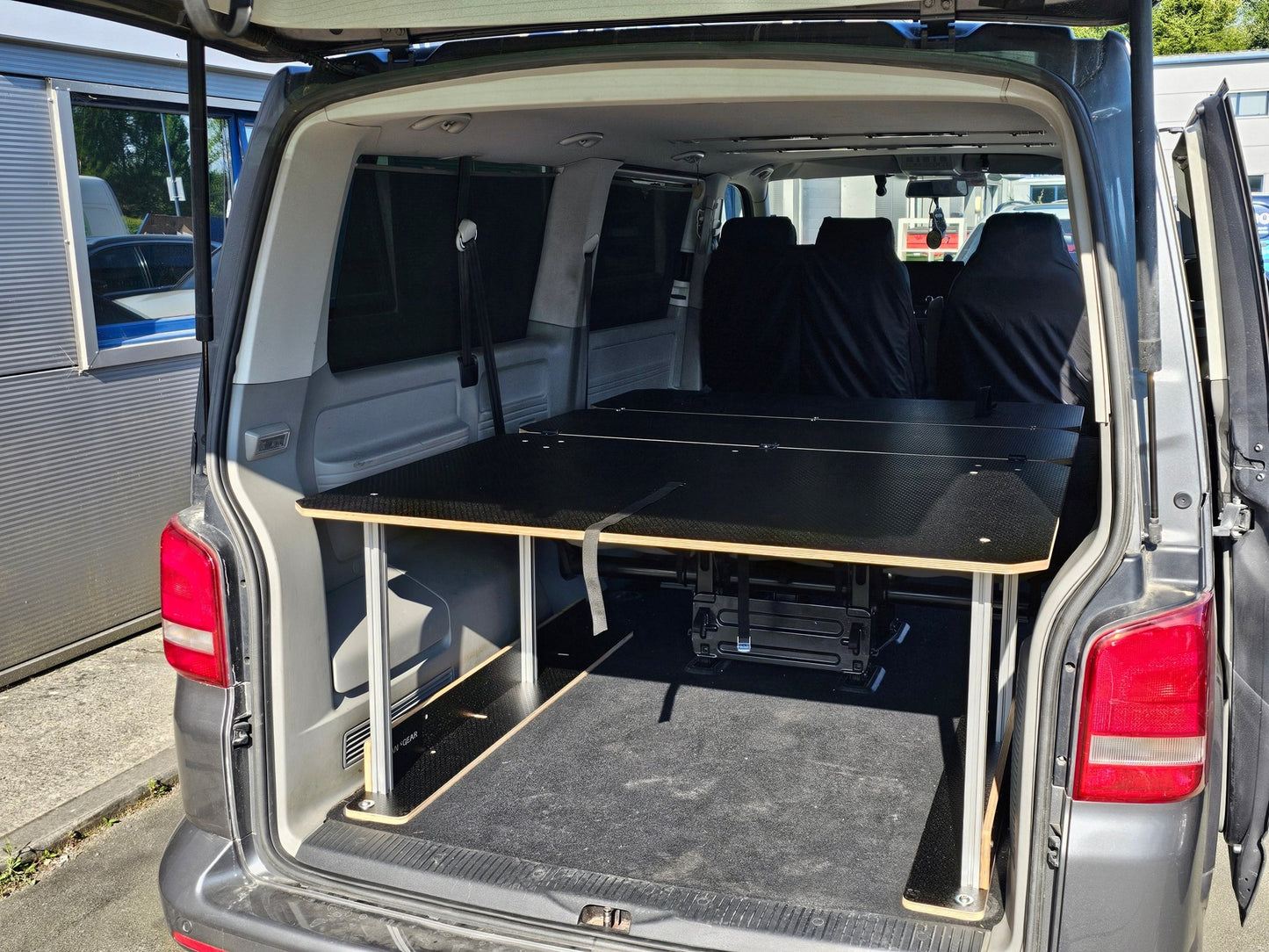 NEW Volkswagen Siesta Bed 2.0 campervan Bed for 3rd row seats (LWB) Transporter or Shuttle T5 T6 T6.1 - Vangear UK