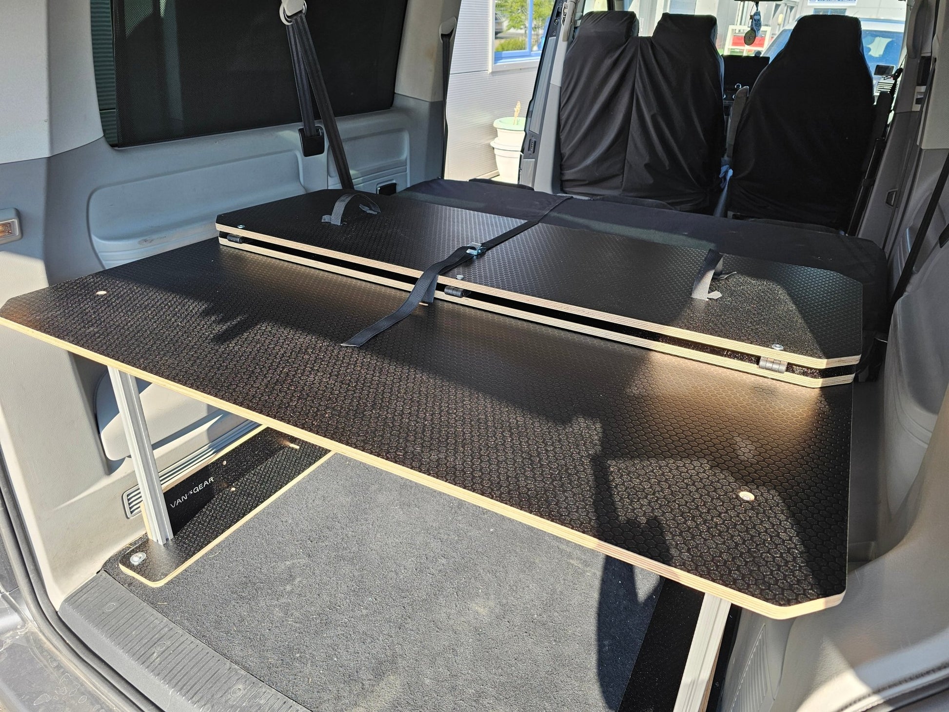 NEW Volkswagen Siesta Bed 2.0 campervan Bed for 3rd row seats (LWB) Transporter or Shuttle T5 T6 T6.1 - Vangear UK