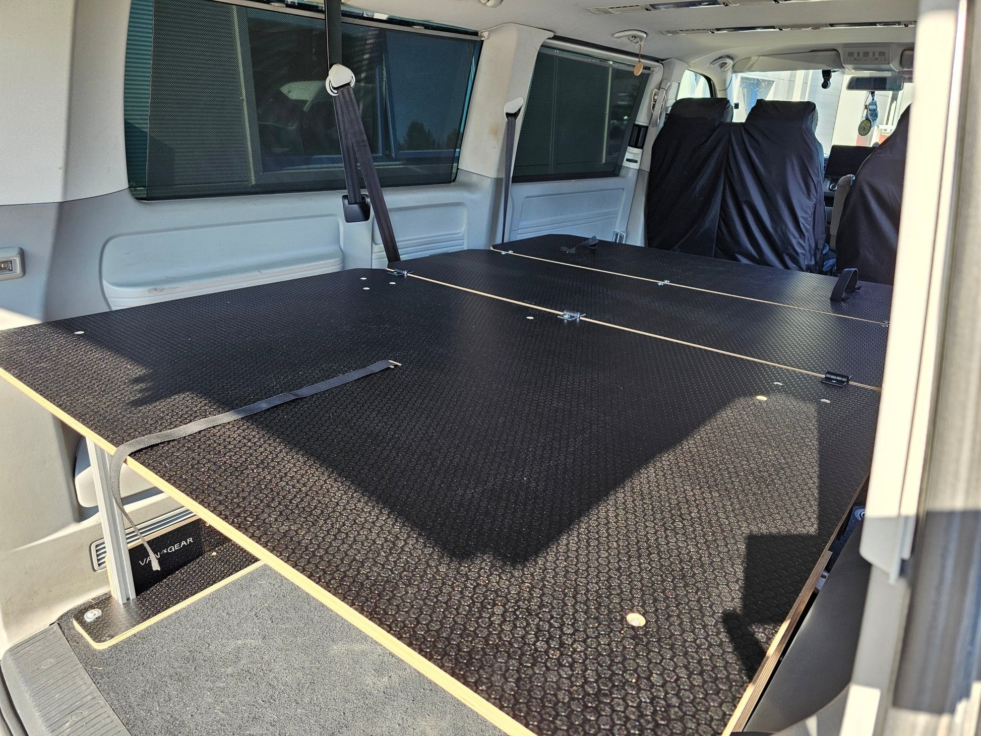 NEW Volkswagen Siesta Bed 2.0 campervan Bed for 3rd row seats (LWB) Transporter or Shuttle T5 T6 T6.1 - Vangear UK