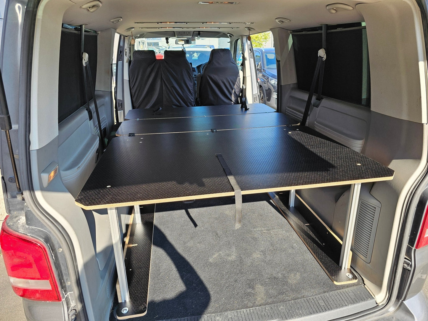 NEW Volkswagen Siesta Bed 2.0 campervan Bed for 3rd row seats (LWB) Transporter or Shuttle T5 T6 T6.1 - Vangear UK