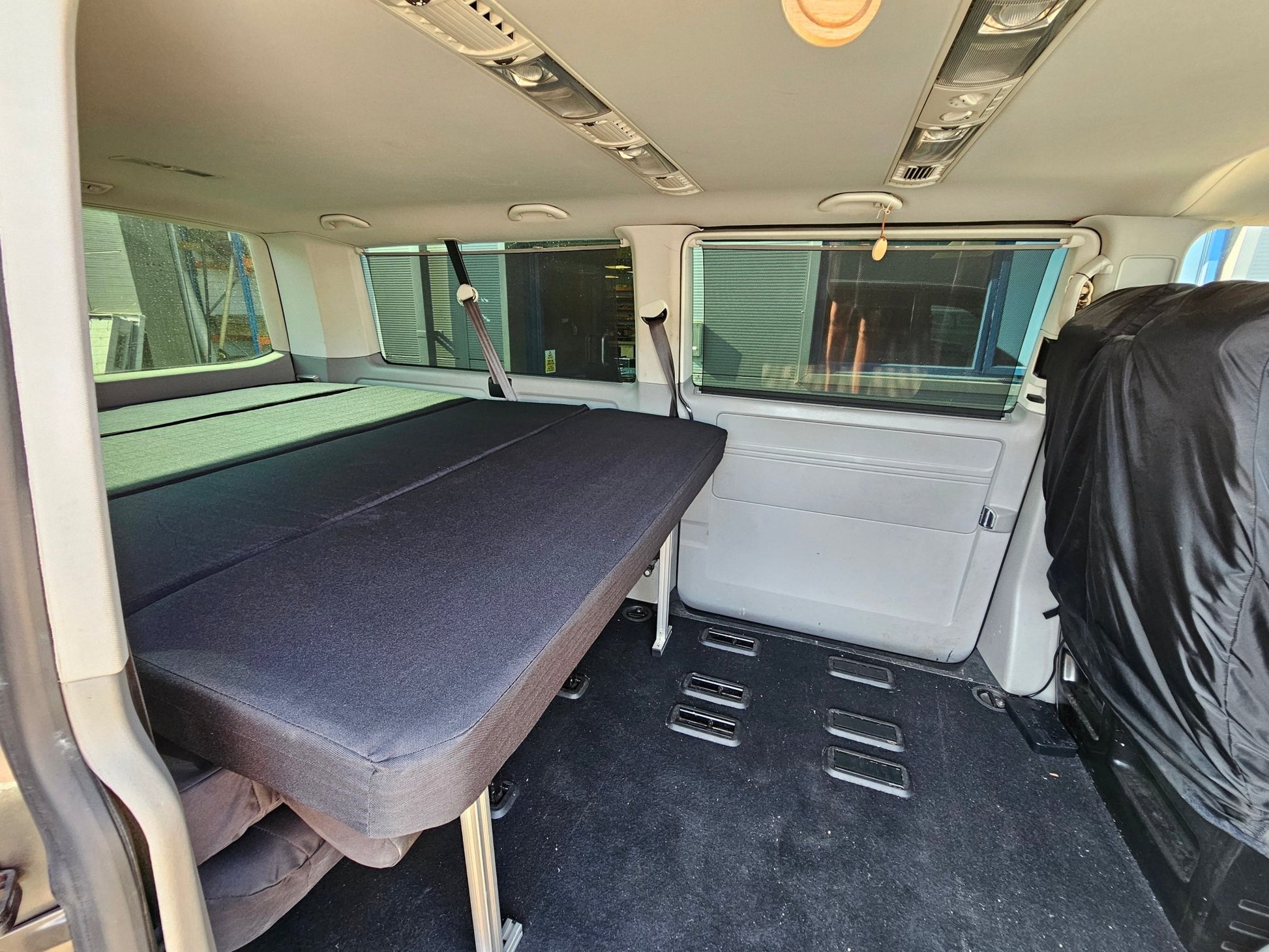 NEW Volkswagen Siesta Bed 2.0 campervan Bed for 3rd row seats (LWB) Transporter or Shuttle T5 T6 T6.1 - Vangear UK