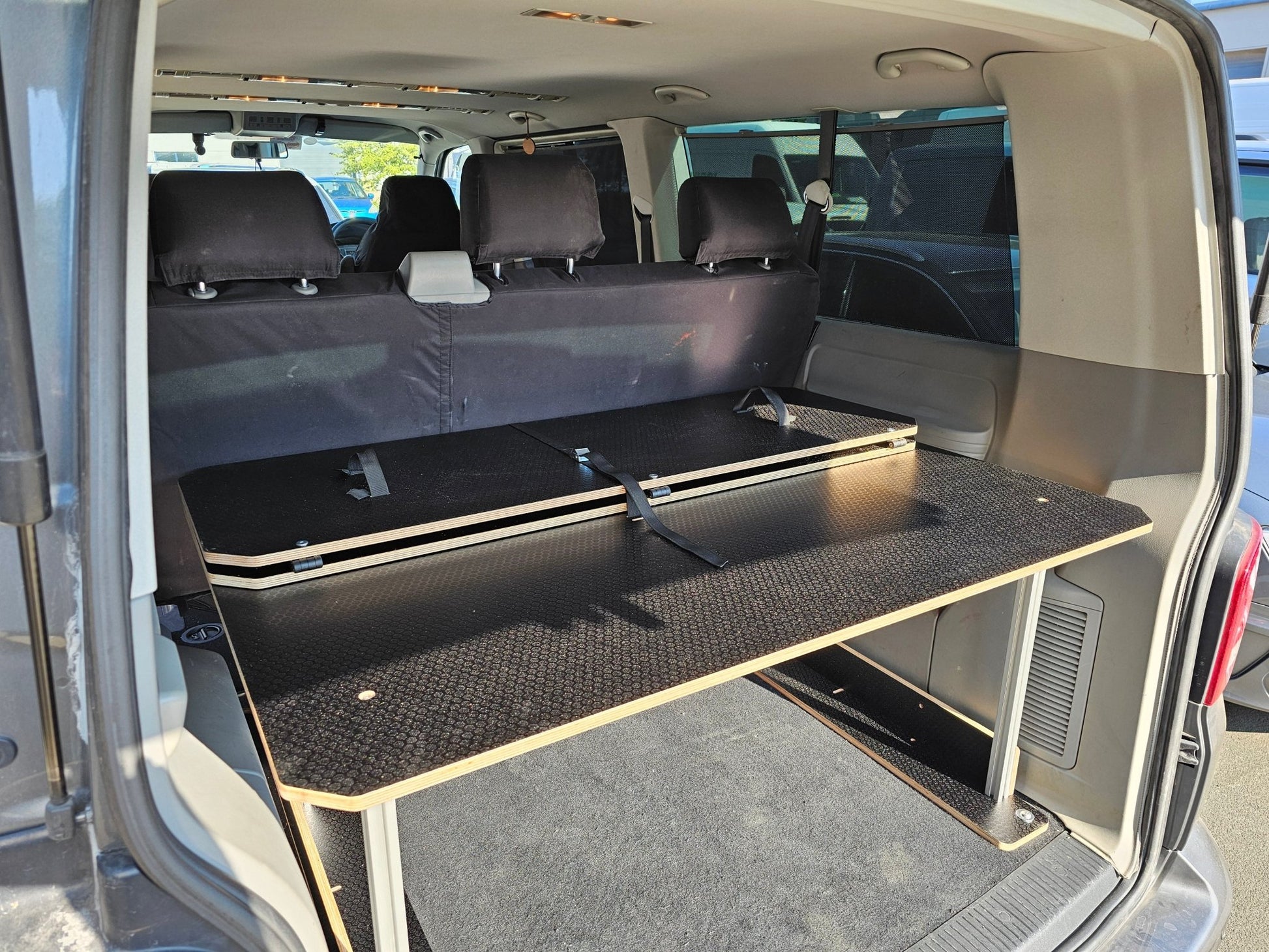 NEW Volkswagen Siesta Bed 2.0 campervan Bed for 3rd row seats (LWB) Transporter or Shuttle T5 T6 T6.1 - Vangear UK
