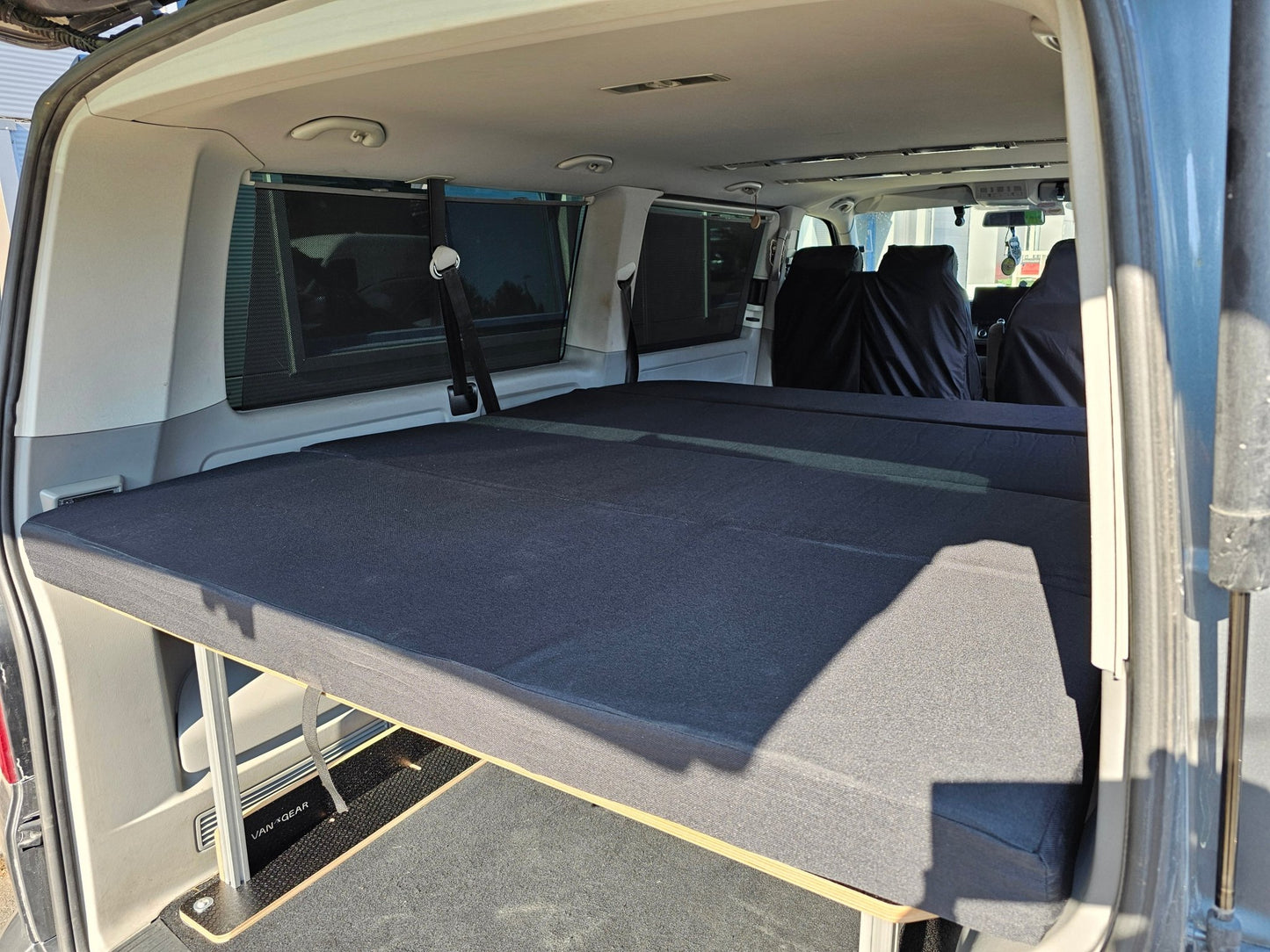 NEW Volkswagen Siesta Bed 2.0 campervan Bed for 3rd row seats (LWB) Transporter or Shuttle T5 T6 T6.1 - Vangear UK