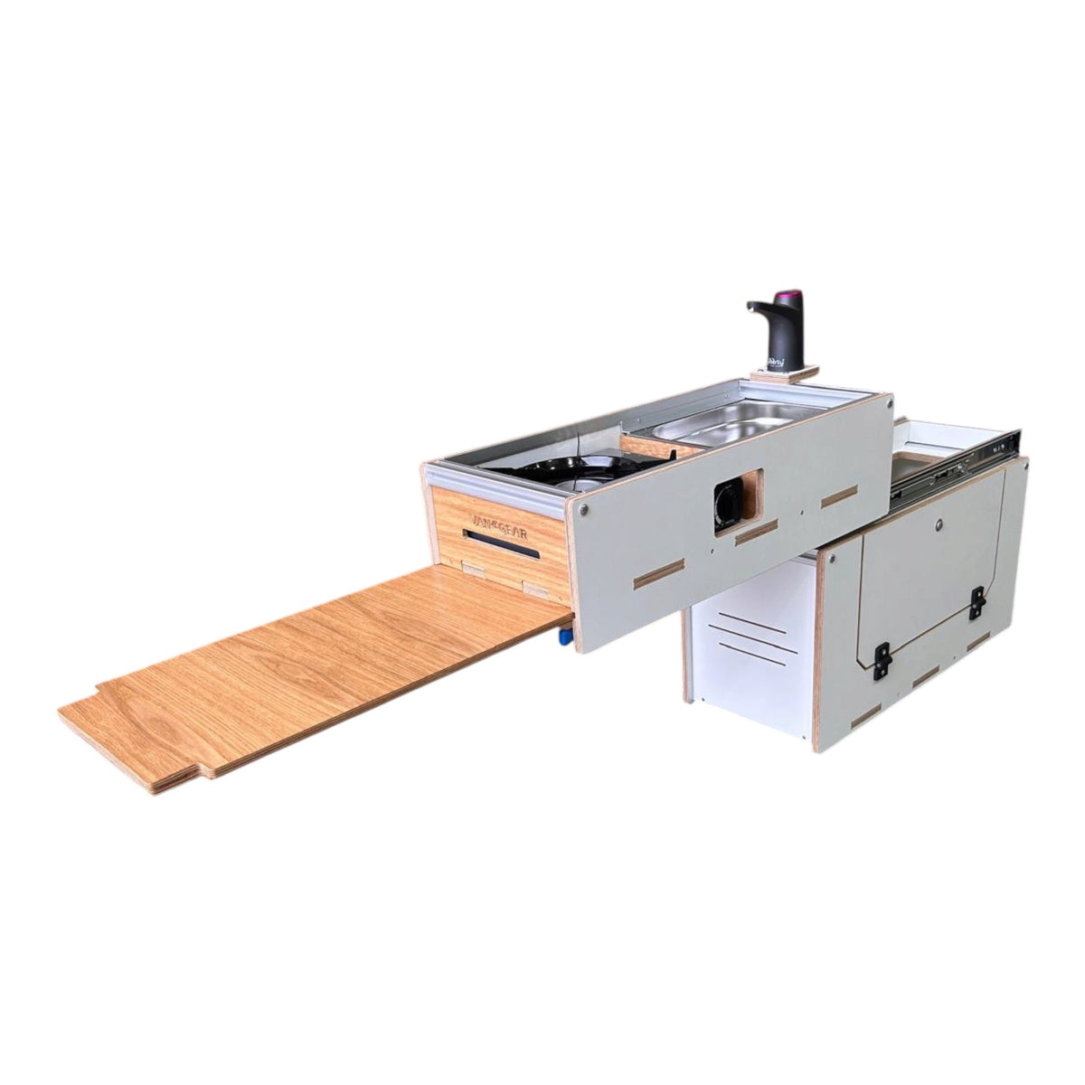 Vangear Caddy-Pod 2.0 sliding campervan kitchen - Limited Edition White and Oak - Vangear UK