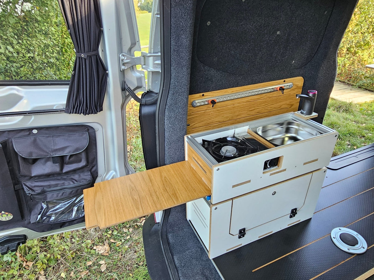 Vangear Caddy-Pod 2.0 sliding campervan kitchen - Limited Edition White and Oak - Vangear UK