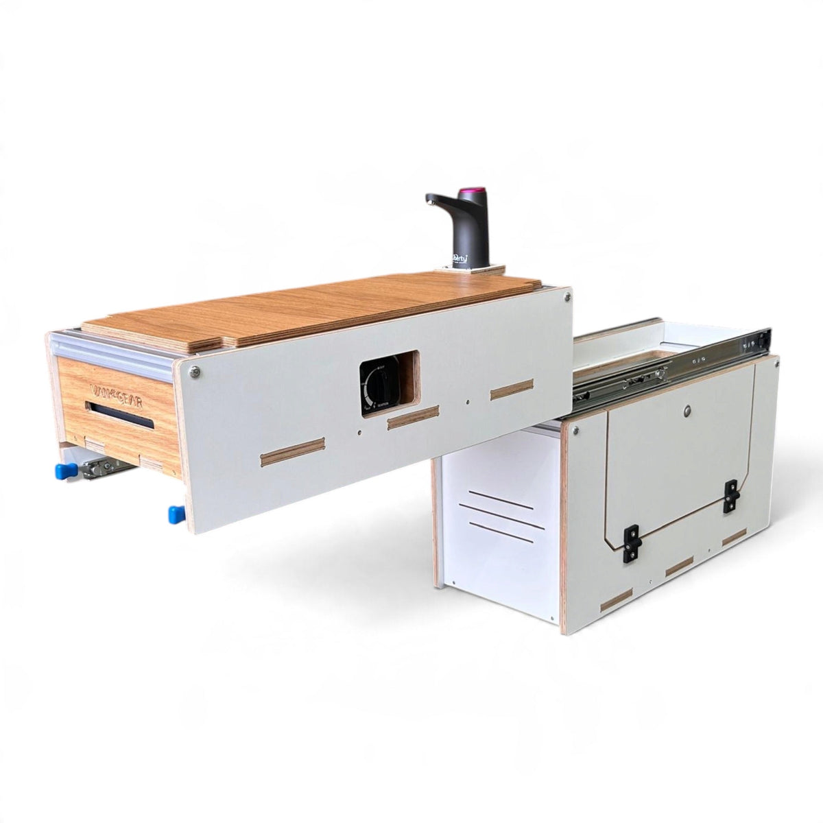 Vangear Caddy-Pod 2.0 sliding campervan kitchen - Limited Edition White and Oak - Vangear UK