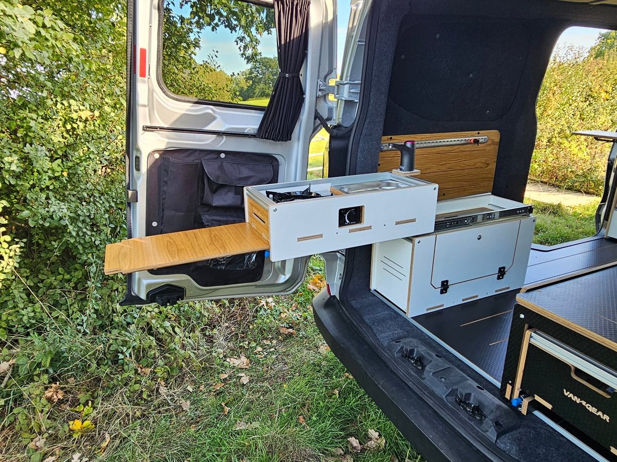 Vangear Caddy-Pod 2.0 sliding campervan kitchen - Limited Edition White and Oak - Vangear UK