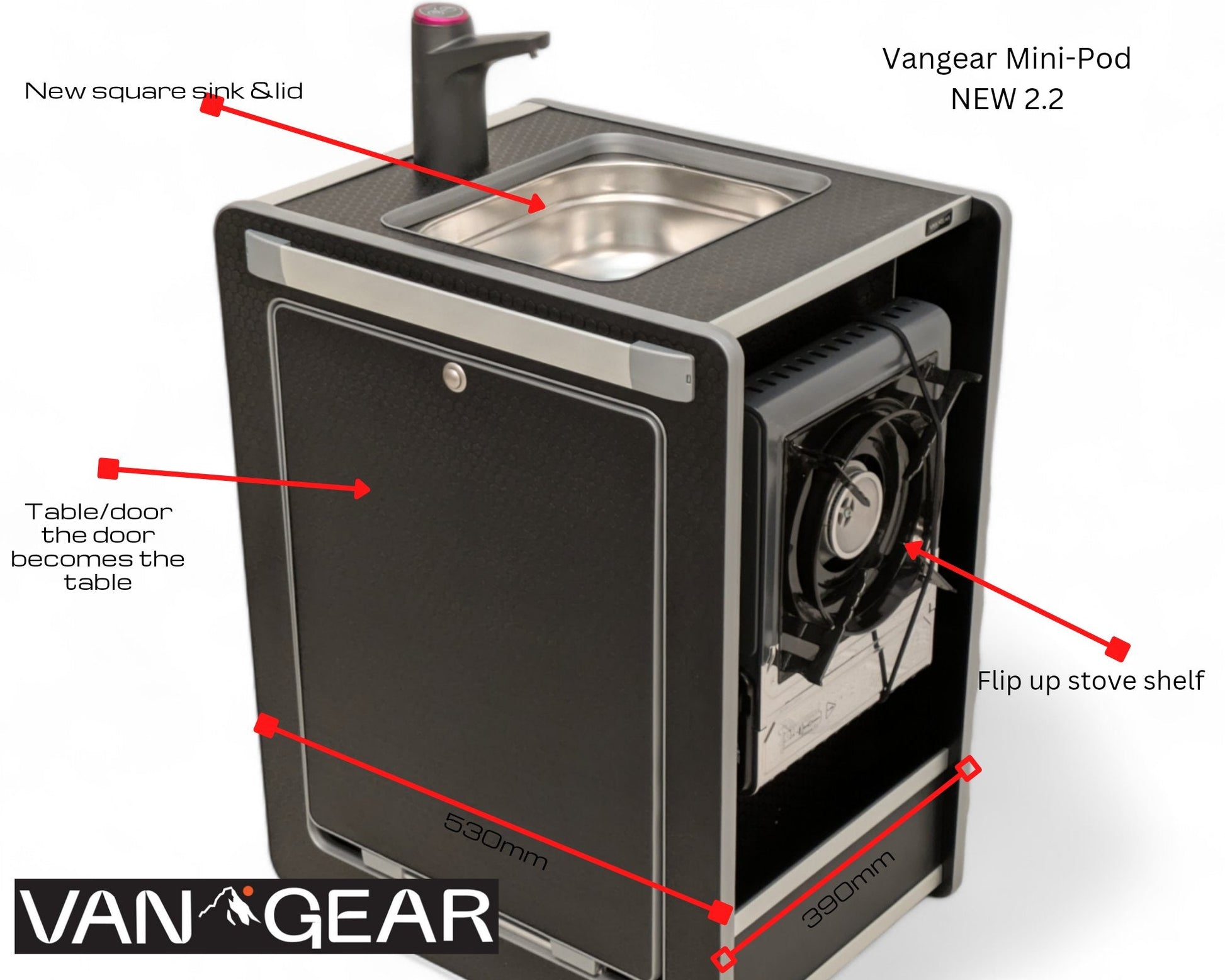 Vangear Mini - Pod 2.2 Campervan Kitchen Pod (Black) NEW 2.2 - Vangear UK