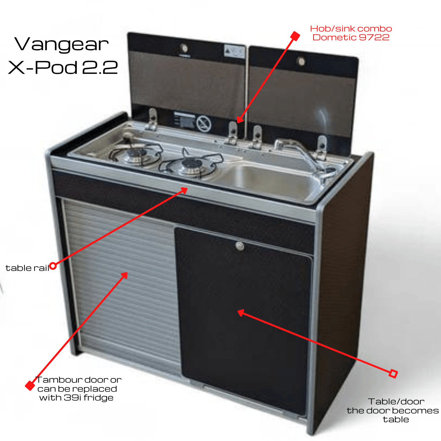 Vangear X - Pod (Gen2.2) Campervan kitchen (Black) (NOT including fridge) - Vangear UK