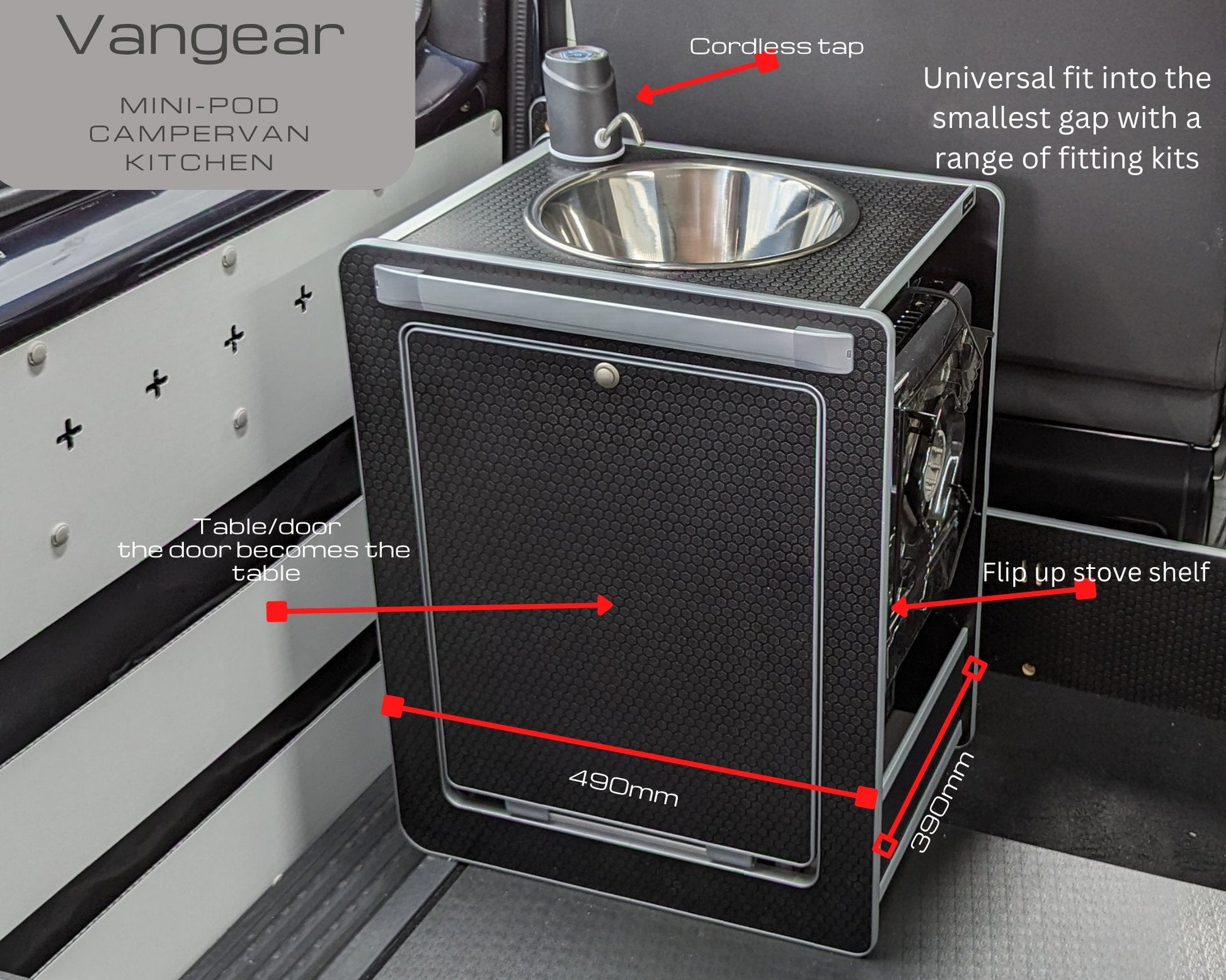 Vangear Mini-Pod Campervan Kitchen Pod (Black) gen2.1 - Vangear UK
